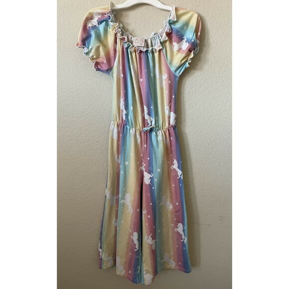 Heart & Arrows Unicorn Rainbow Stars Elastic Waist Wide Leg Jumpsuit Size 4 - Picture 1 of 8